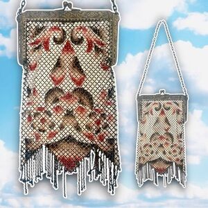 MANDALIAN MFG CO Antique Brass Mesh Fringe Trim Evening Bag Art Deco Gatsby 30s